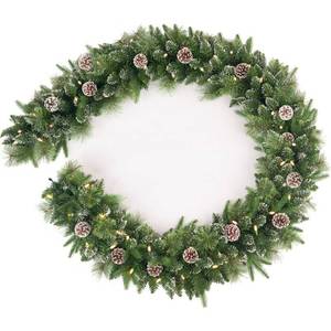 lot 40824 image: AMERZEST 9Ft Pre-Lit Christmas Garland, Plug in, Green, 50 White Lights, Fireplace Stairs Mantle Door Indoor Outdoor, Decorated Pine Cone and Snow Style