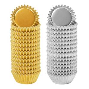 lot 40827 image: Elcoho 600 Pieces 1.25 Inch Mini Foil Metallic Cupcake Liners Muffin Paper Cases Baking Cups, Gold and Silver
