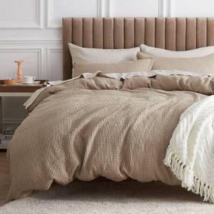 lot 40830 image: Bedsure Cotton Duvet Cover Queen - 100% Cotton Waffle Weave Khaki Duvet Cover Queen Size, GentleSoft� and Breathable Tan Bedding Set for All Season, 3 Pieces, 90x90 - Retail $79.5