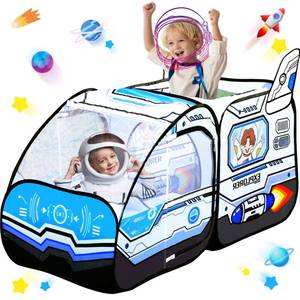 lot 40835 image: Kids Pop Up Play Tent - Spaceship Indoor Outdoor Rocket Ship Playhouse Games Party Foldable Tent Birthday Toy for Boys Girls Toddler