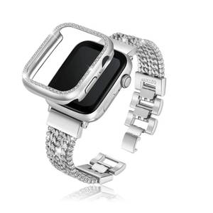 lot 40850 image: DZTXYP Crystals and Cowboy Metal Chains Compatible for Apple Watch Bracelet Bands with Bling Protective Case 38mm 40mm 41mm 42mm 44mm 45mm Iwatch Series 8 7 6 5 4 3 2 1 for Women Dressy (45mm, Silver)