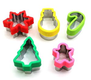 lot 40887 image: Christmas Cookie Cutter Set - 5 Piece Christmas Tree Gingerbread Man Snowman Snowflakes Cane Biscuit Fondant Cutters - Stainless Steel with Plastic Cover