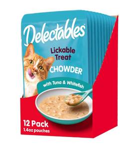 lot 40914 image: Hartz Delectables Chowder Lickable Wet Cat Treats for Kitten, Adult & Senior Cats, Tuna & Whitefish, 12 Count