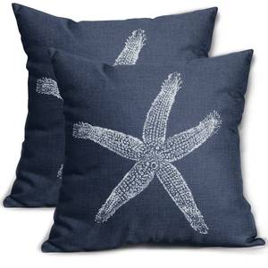 lot 40926 image: Navy Blue Starfish Pillow Covers 18X18 Inch Coastal Beachy Theme Throw Pillows Home Decor for Bedroom Living Room Sofa Linen Decorative Pillowscase Square Cushion Cover, Set of 2