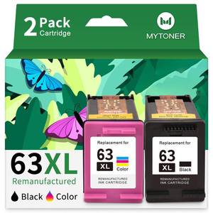 lot 40934 image: MYTONER Remanufactured 63XL Ink Cartridge Replacement for HP OfficeJet 3830 4650 4652 4655 5255 5258 Envy 4520 4512 DeskJet 3630 3632, Black, Tri-color, 2-Pack