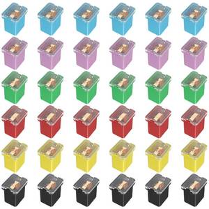 lot 40942 image: Joinfworld 36Pcs Jcase Fuse Assortment Kit Automotive Low Profile Box Shaped Micro Cartridge Fuses(20A, 30A, 40A, 50A, 60A, 80A) for Ford ChevyGM Nissan and Toyota Pickup Trucks Cars SUVs