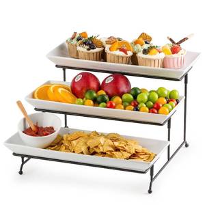 lot 40947 image: Gomakren 3 Tier Serving Trays Stand 14 Inches Serving Platters Rectangular Large Serving Plates for Party Display Set Collapsible Sturdier Rack, Christmas Serving Trays and Platters