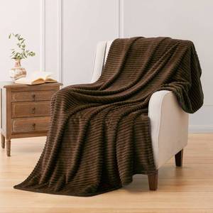lot 40948 image: Vessia Flannel Fleece Throw Blanket, 300GSM Cozy Brown Stripe Throw for Couch, Sofa and Bed, Warm and Soft Chocolate Microfiber Ribbed Blanket for All Season
