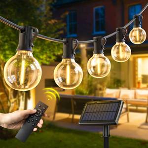 lot 40949 image: Quntis Solar String Lights Outdoor Waterproof with Remote 4 Light Mode, 106ft 503 Bulbs Type-C & Solar Powered G40 LED String Lights with Dimming, Shatterproof Hanging Lights for Backyard Decor