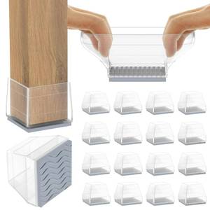 lot 40955 image: 16Pcs Clear Non Slip Square Chair Leg Protector - Non Skid Furniture Grippers, Anti-Slip Silicone Furniture Feet Caps, (Fit1.26-1.58).