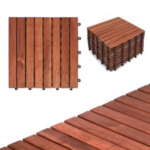 lot 40956 image: 10 Pcs Interlocking Deck Tiles 12x12 inches, Waterproof Patio Flooring, Easy Snap All Weather Acacia Wood Tiles, Balcony Deck, Backyard Flooring, Indoor Outdoor Solid Wood, Walnut