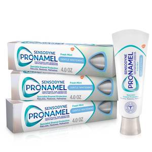 lot 40958 image: Sensodyne Pronamel Gentle Teeth Whitening Enamel Toothpaste for Sensitive Teeth, to Reharden and Strengthen Enamel, Amazon Exclusive, Fresh Mint - 4 Ounces (Pack of 3)