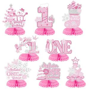 lot 40975 image: Weekgrat 8 Pcs Pink Party Decorations Honeycomb Table Centerpiece Girl Birthday Decorations Party Favors(1st Honeycomb)
