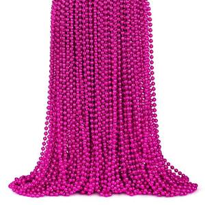 lot 40979 image: ZYFLSQ 100 Pcs 33 7mm Metallic Hot Pink Beads Necklaces, Bulk Mardi Gras Beaded Necklaces, Party Beads Costume Necklaces