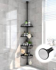 lot 40984 image: Corner Shower Caddy Tension Pole - 125 Inch Tall Adjustable Inside Shower Organizer 4-Tier Rustproof Bathroom Organizer Shelves for Bathtub Shampoo Conditioner Storage, Floor to Ceiling Standing Caddy