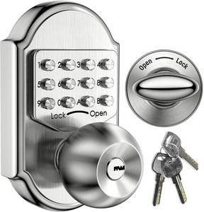 lot 40995 image: Keyless Entry Door Lock - Door Locks with Keypads, Deadbolt Lock Keypad Door Knob, Stainless Steel (Pass Code or Key) 100% Mechanical, No Electronic Gray