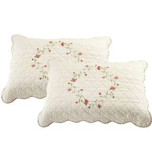 lot 40996 image: vctops 2-Piece Elegant Floral Embroidered Pillow Shams Queen Size 100% Cotton Quilted Decorative Pillow Shams Set (Cream,20x28)