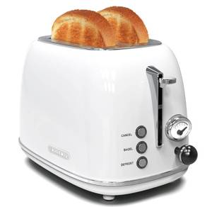 lot 40997 image: Toaster 2 slice,Retro Stainless Steel Toaster with 6 Settings, 1.5 In Extra Wide Slots, BagelDefrostCancel Function, Removable Crumb Tray (White)