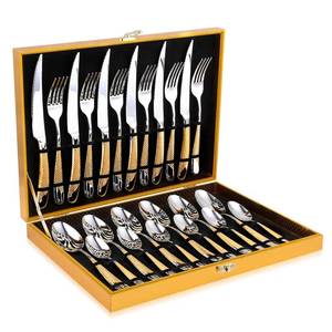 lot 41006 image: Hammered Silver Gold Silverware Set, OGORI 24-Piece 1810 Stainless Steel Flatware Set, Service of 6