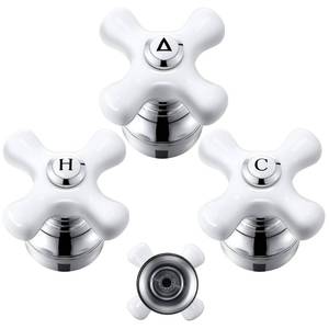 lot 41011 image: Enhon 3 Pcs Porcelain Handle Set, Compatible with Price Pfister Shower Valve, Hot Cold and Diverter Handle, Fits 12 Point Broach Stem, Chrome Finish White Porcelain(Cross Arm)