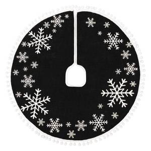 lot 41014 image: MACTING Christmas Black and White Tree Skirt, 30 Inch Burlap Tree Mat with White Large Small Snowflake Patterns Pom Poms for Xmas Tree Holiday Party Indoor Home Christmas Decorations
