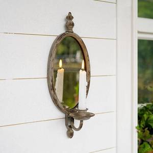 lot 41032 image: SOFFEE DESIGN Antique Metal Candle Sconces Candlestick Holder Wall Mounted Distressed with Oval Faded-Looking Mirror