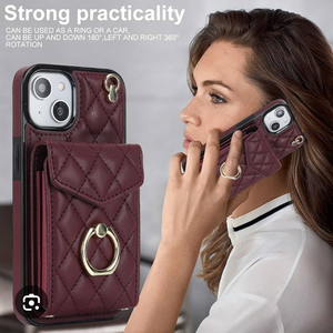 lot 41047 image: for iPhone 15 Pro Max Wallet Case with Ring,High-end Stylish Luxury Leather Accordion Card Holder,Anti-Drop Lanyard,Multi-Functional Ring Stand,Protective Leather Case.(Red)