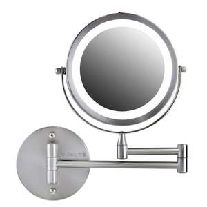 lot 41066 image: OVENTE 6.8 Lighted Wall Mount Makeup Mirror - Double Sided Round LED with 1X & 10X Magnifier MFW70BR1X10X