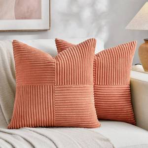 lot 41082 image: Fancy Homi 2 Packs Coral Decorative Throw Pillow Covers 20x20 Inch for Living Room Couch Bed Sofa, Rustic Farmhouse Boho Home Decor, Soft Corss Corduroy Patchwork Accent Peach Cushion Case 50x50 cm