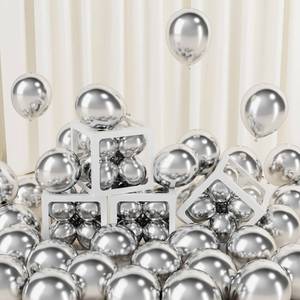 lot 41089 image: FOTIOMRG 120pcs 5 inch Metallic Silver Balloons, Small Chrome Silver Latex Party Balloons Helium Quality for Birthday Graduation Baby Shower Disco Wedding Party Decorations (with Silver Ribbon)