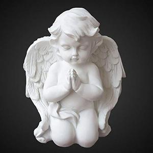 lot 41094 image: OwMell Kneeling Praying Cherubs Statue, Resin Baby Angel Figurine, Wings Angel Statue Memorial Cherub Sculpture for Home Decoration 6.3 - White
