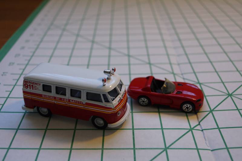 lot 385 image: VW Type 2 Firetruck and Ferrari- Toy Cars