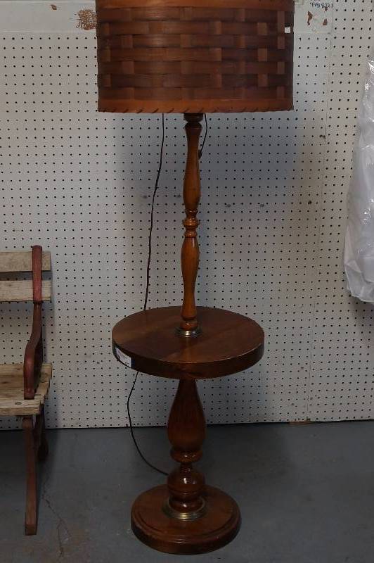 lot 477 image: Retro Table Floor Lamp- Weave Wood Shade-Cool Piece