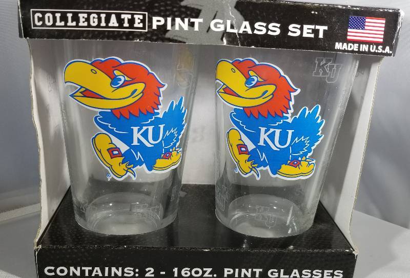 lot 304 image: Set of 2 KU Jayhawk Pint Beer Glasses