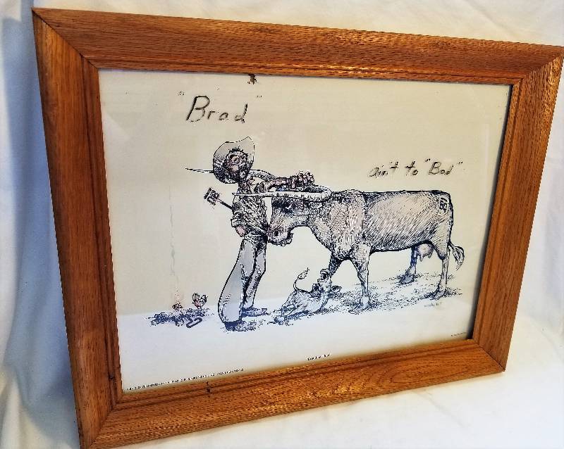 lot 375 image: Framed Cowboy Cartoon Picture- Western Rustic Decor