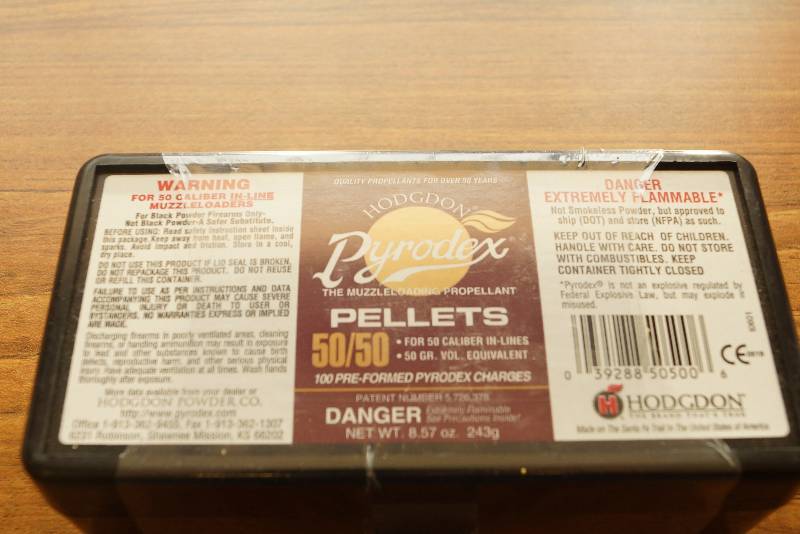 lot 12 image: Pyrodex .50 Pellet, 50gr Inline Muzzleloader Charges  Sealed Box of 100-  Black Powder