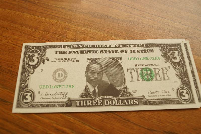 lot 3 image: Lot of 3- $3 Bills    Clinton and O.J.