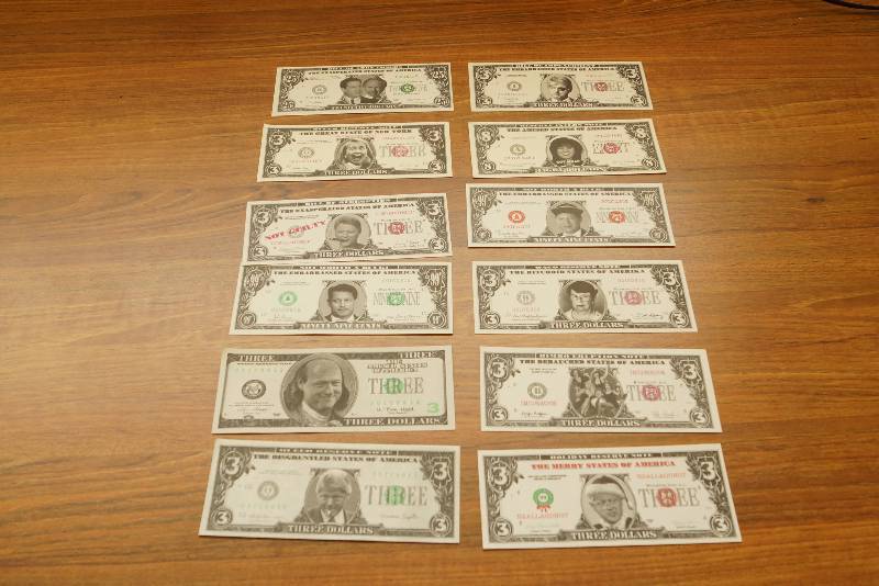 lot 1 image: Set of 12- Funny Money- Bill Clinton and Others - Fake Parody Bills- Check Them Out