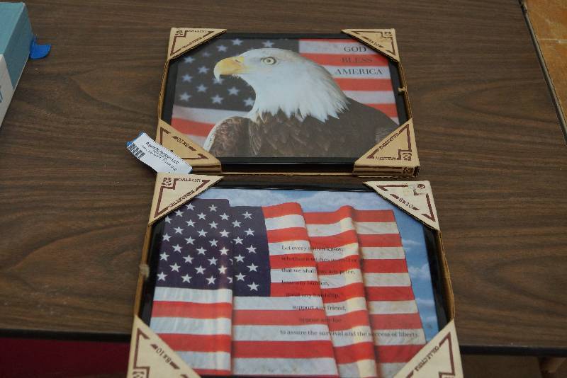 lot 20 image: Set of 2  Framed Patriotic Pictures-  Eagle and Flag