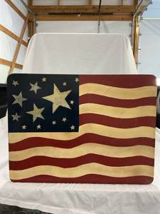 lot 48010 image: Vintage Metal School Desk Hand Painted Flag Design