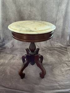 lot 48063 image: Vintage Plant Stand Genuine Mahogany with Marble Top made in Italy