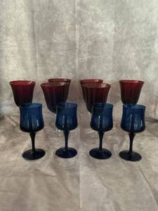lot 48072 image: Vintage Glass Stemware Blue and Red