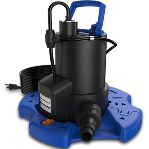 lot 22345 image: AgiiMan Automatic 1.5HP 4500GPH Pool Cover Pump - Blue, Above Ground with Check Valve, 3 Adapters and 29.5FT Long Power Cord, Sump Pump Water Removal for Pool, Hot Tubs and Basement - Retail $102.67