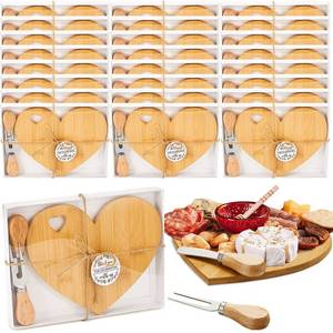 lot 22347 image: Patelai 24 Set Bridal Shower Favor Heart Cheese Board Cheese Knives Wood Mini Charcuterie Board Thank You Gift Box for Guest Bridal Baby Shower Prize Wedding Birthday Valentines (Bamboo Color) - Retail $101.31