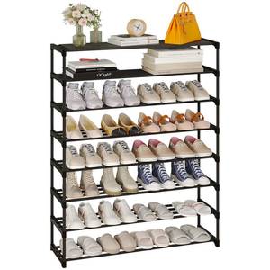 lot 22360 image: Calmootey 8-Tier Shoe Rack, Tall Large Capacity 40 Pairs Shoes Storage Organizer, Stackable Wide Shoe Shelf for Entryway, Hallway, Black