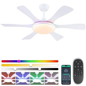lot 22365 image: Surtime Ceiling Fans with Lights-47 Low Profile Ceiling Fan with 7-Color RGB Light and RemoteAPP Control,Flush Mount,DC Reversible,LED Dimmable White Ceiling Fans for Bedroom,IndoorOutdoor Patio - Retail $86.14