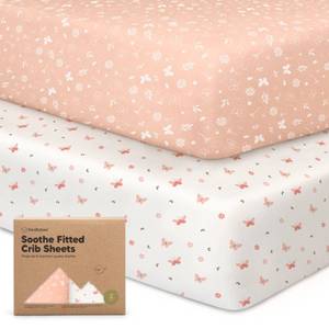 lot 22377 image: KeaBabies 2-Pack Organic Crib Sheets for Boys, Girls - 52x28 Fitted Crib Mattress Sheet Neutral, Breathable Jersey Cotton Cover for Baby Bed, Toddler Mattress, Soft & Cute Prints (Butterflies)