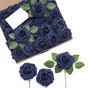 lot 22378 image: Lings Moment Artificial Flowers 25Pcs Deep Navy Blue Roses Decor wStems,3 Real Touch DIY Foam Floral for Wedding BouquetCenterpieces, Outdoors Party Backdrop, RoomTable, and GardenPot Decor