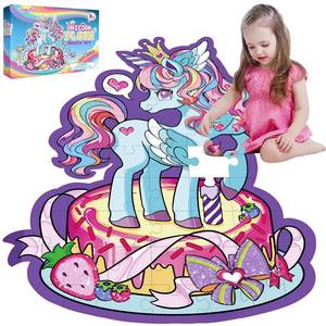 lot 22393 image: Large Shimmery Unicorn Floor Puzzle for Kids Ages 4-8, 45 Pieces Large Jigsaw Puzzle for Kids&Toddler Ages 3 4 5 6 7 8, Educational Puzzels Unicorn Toys for Girls Unicorn Christmas Birthday Gift