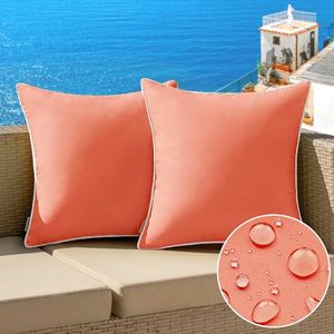 lot 22400 image: MIULEE Pack of 2 Outdoor Waterproof Pillow Covers Decorative Farmhouse Throw Pillow Covers Square Solid Color Couch Pillow Covers Spring for Patio Tent Bed Sofa Living Room 18x18 Inch Coral Red